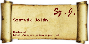 Szarvák Jolán névjegykártya