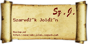 Szarvák Jolán névjegykártya